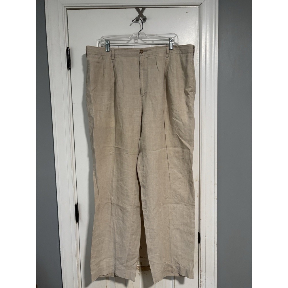 Nautica Rigger Mens 38/32 Beige Classic Fit 100% Linen‎ Pants